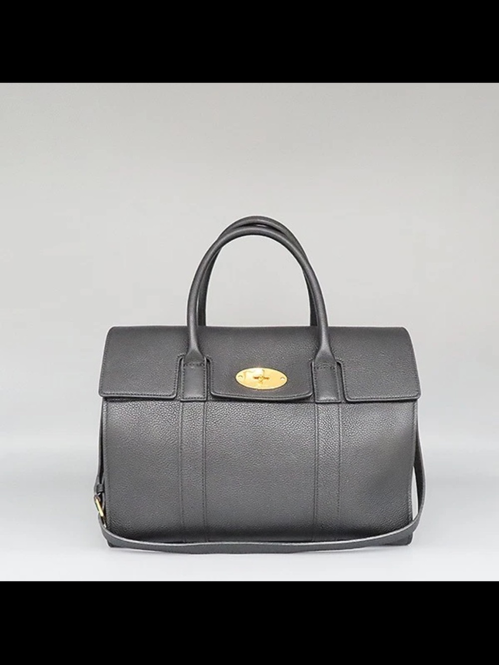 Mulberry Black Leather Top-Handle Satchel with Gold Hardware